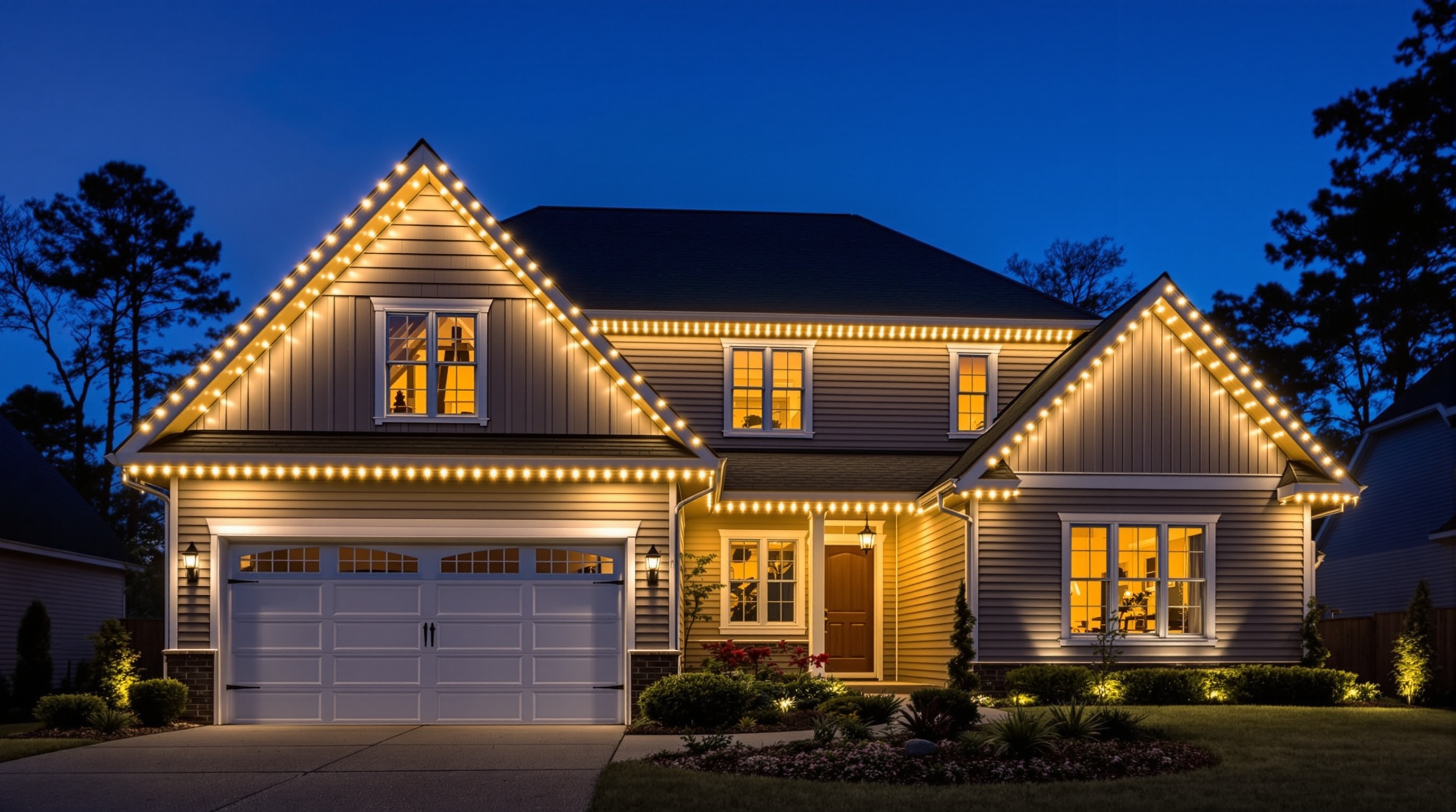 Home with gables and permanent lighting